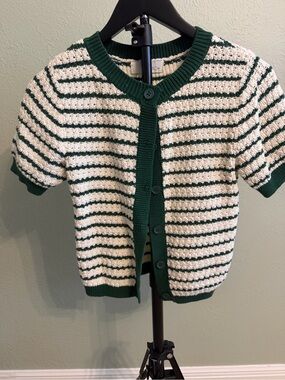 Pinch Green & White Striped Short-Sleeve Knit Cardigan